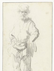 ポーチを持った立っている男 作： Rembrandt van Rijn