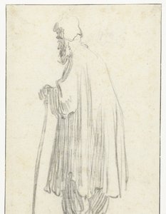 左向きで棒を持って立っている男性 作： Rembrandt van Rijn