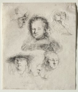 サスキアとその他の首の研究、1636年。 作： Rembrandt van Rijn