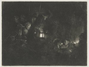 羊飼いの礼拝 羊飼いの崇拝：夜の作品 作： Rembrandt van Rijn