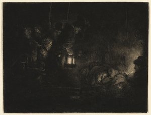 羊飼いの崇拝：夜の作品 作： Rembrandt van Rijn