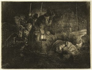 羊飼いの崇拝：夜の作品 作： Rembrandt van Rijn