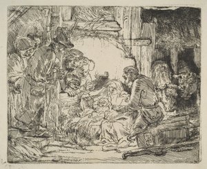 羊飼いの礼拝とランプ1654年。 作： Rembrandt van Rijn