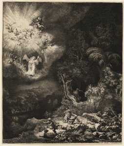 羊飼いに現れる天使 作： Rembrandt van Rijn