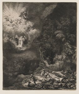 羊飼いたちに現れた天使 作： Rembrandt van Rijn