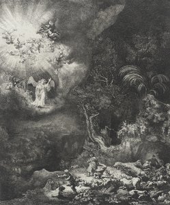 羊飼いに現れる天使、1634年 作： Rembrandt van Rijn