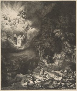 羊飼いに現れる天使、1634年。 作： Rembrandt van Rijn