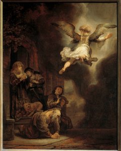 トビアスの家族を残して大天使ガブリエル。 1637 作： Rembrandt van Rijn