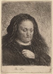 胸に手をあてるアーティストの母親 作： Rembrandt van Rijn
