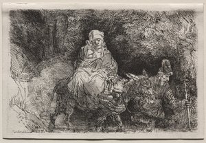 エジプトへの逃避：小川を渡る 作： Rembrandt van Rijn