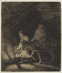 エジプトへの逃避：ナイトピース、1651年。 作： Rembrandt van Rijn