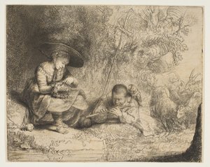 フルート奏者、1642年。 作： Rembrandt van Rijn