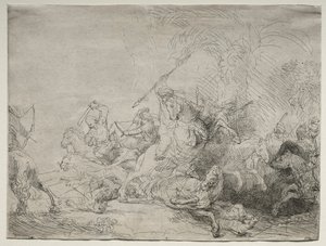 大ライオン狩り、1641年。 作： Rembrandt van Rijn