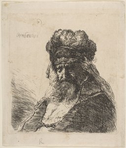 目を閉じて、毛皮の帽子をかぶった老人。 1635年。 作： Rembrandt van Rijn