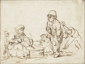 パンケーキウーマン、c。 1635年。 作： Rembrandt van Rijn