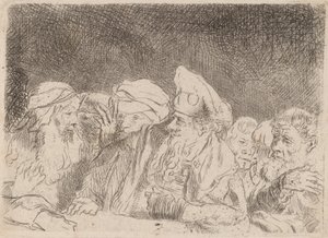 100 ギルダー版画からの断片を議論するパリサイ人、c. 1649年。 作： Rembrandt van Rijn