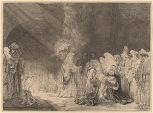 神殿でのプレゼンテーション: 横長の版画 作： Rembrandt van Rijn