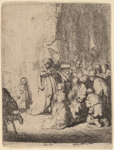 天使と神殿でのプレゼンテーション: 小皿 作： Rembrandt van Rijn