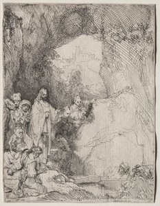 ラザロの復活：小皿、1642年。 作： Rembrandt van Rijn