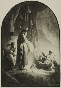 ラザロの復活：より大きなプレート 作： Rembrandt van Rijn