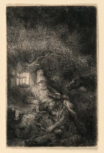 エジプトへの逃避の休息: 夜の作品 作： Rembrandt van Rijn