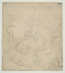 エジプトへの逃避行の休息、軽くエッチング、1645 年。
