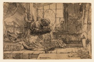 聖母子と猫と蛇 作： Rembrandt van Rijn