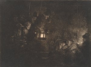 羊飼いの崇拝：夜の作品 作： Rembrandt van Rijn