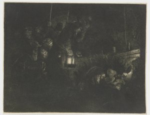 羊飼いの崇拝：夜の作品 作： Rembrandt van Rijn