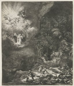 羊飼いたちに現れる天使 作： Rembrandt van Rijn