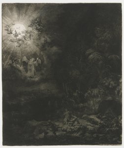 羊飼いたちに現れる天使 作： Rembrandt van Rijn
