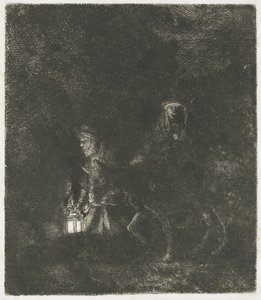 エジプトへの逃避：夜の作品 作： Rembrandt van Rijn