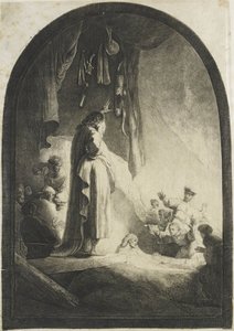 ラザロの上昇：より大きなプレート 作： Rembrandt van Rijn