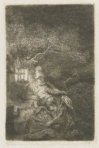 エジプトへのフライトの残り：夜の作品 作： Rembrandt van Rijn
