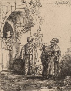 東洋の 3 人の人物、ヤコブとラバン、1641 年。 作： Rembrandt van Rijn