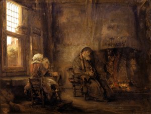 1659年の息子の帰国を待っているトビットとアンナ 作： Rembrandt van Rijn
