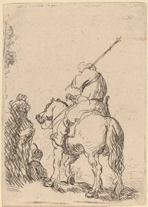 馬に乗ったターバンを巻いた兵士 作： Rembrandt van Rijn