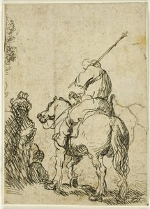 馬に乗ったターバンを巻いた兵士 作： Rembrandt van Rijn