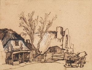 2 つのコテージ、カリフォルニア州。 1636年。 作： Rembrandt van Rijn