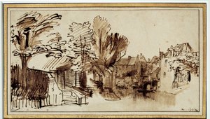 アメルスフォールトのシンゲル運河の眺め。ハーメンツ・レンブラント（1606-1669）のドローイング 作： Rembrandt van Rijn