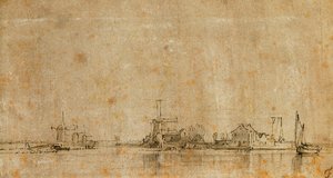 アムバーのオンヴァル、左側、ディアマーメールのリングヴァート 作： Rembrandt van Rijn
