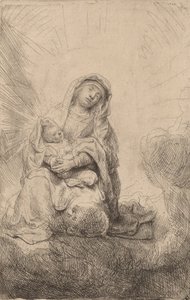 雲の中の聖母子、1641年。 作： Rembrandt van Rijn