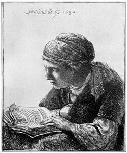 女性の読書、1634年、1912年。 作： Rembrandt van Rijn