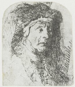 毛皮で飾られたマントの女 毛皮のマントと重い頭飾りの老婆の胸像 作： Rembrandt van Rijn
