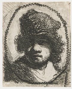 毛皮の帽子をかぶった自画像 作： Rembrandt van Rijn