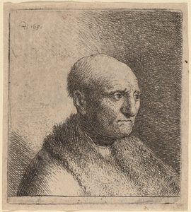 毛皮のマントを着たハゲ男 作： Rembrandt van Rijn and Studio of Rembrandt