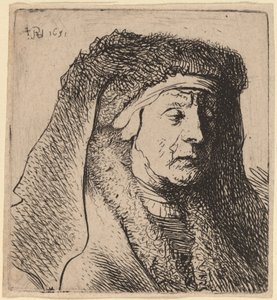 毛皮のマントと重い頭飾りの老婆の胸像 作： Rembrandt van Rijn and Studio of Rembrandt