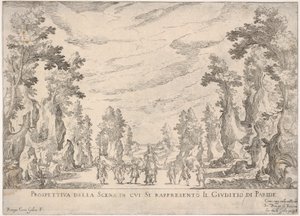 パリのプロスペクティバデッラシェーナi ...、1608年の判決を表すシーンのビュー。 作： Remigio Cantagallina