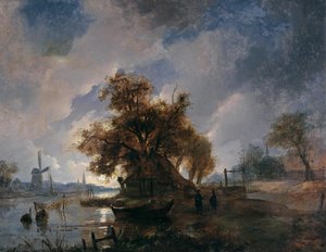 ドイツ語：月明かりに照らされたオランダ河の風景 月明かりに照らされたオランダ河の風景