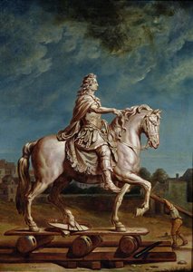 1669年後の1669年のカプチーヌ修道院のワークショップからのルイ14世の騎馬像の輸送 作： René Antoine Houasse